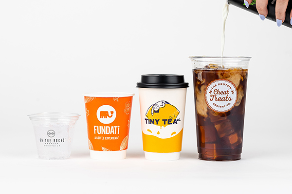 Four cups with custom printed logos